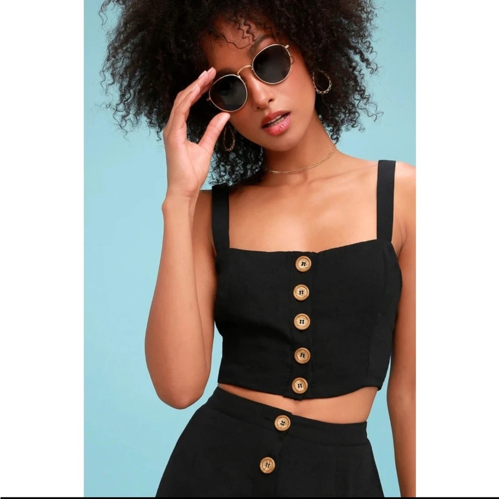 LULUS Sweet As Ever Black Button Front Sleeveless Festival Crop Top Sz M EUC